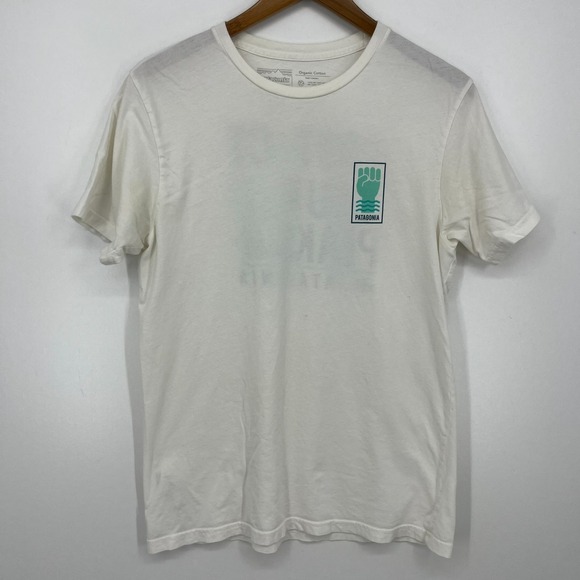 Patagonia T-Shirt Men's Size M White Slim Fit Organic Cotton Short Sleeve Logo - Picture 1 of 9